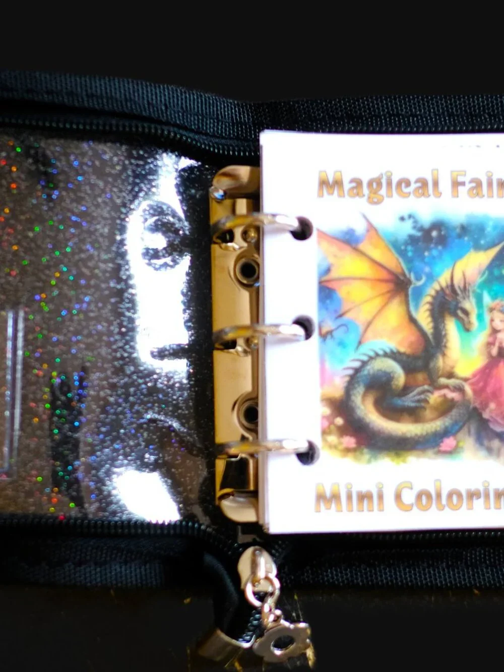 Mini Coloring Book & Pencil Set, Magical Fairytale, Handmade, binder cover